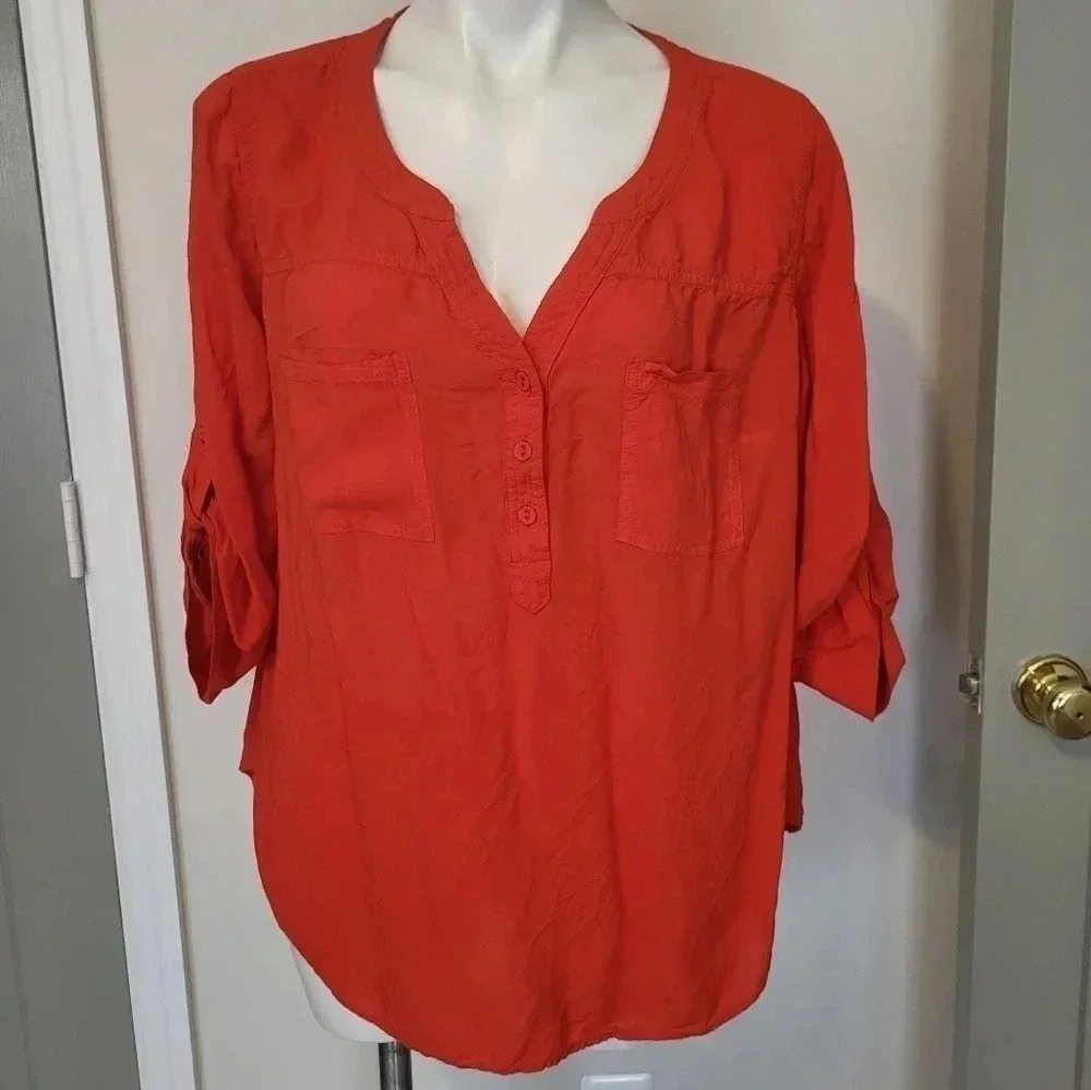 Torrid Flowy Lightweight Reddish Orange Blouse V-neck Plus Size(1)